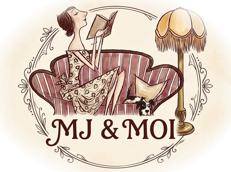 My Store: MJ leest op een gestreepte bank, met hond en schemerlamp